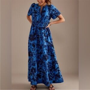 Anthropologie Blue Floral Somerset Maxi Dress